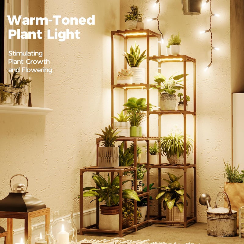 Bamworld Corner Plant Stand With Grow Lights - Tall Shelf Indoor Outdoor for Multiple Plants - Wood Table 7 Pots Flower Stands for Living Room Rack - Image 2