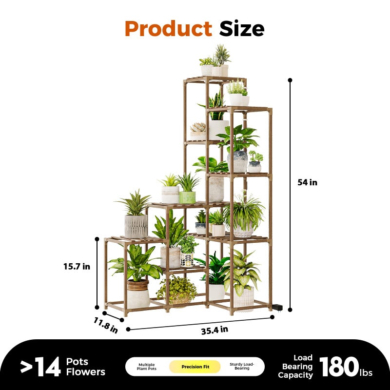 Bamworld Corner Plant Stand With Grow Lights - Tall Shelf Indoor Outdoor for Multiple Plants - Wood Table 7 Pots Flower Stands for Living Room Rack - Image 5
