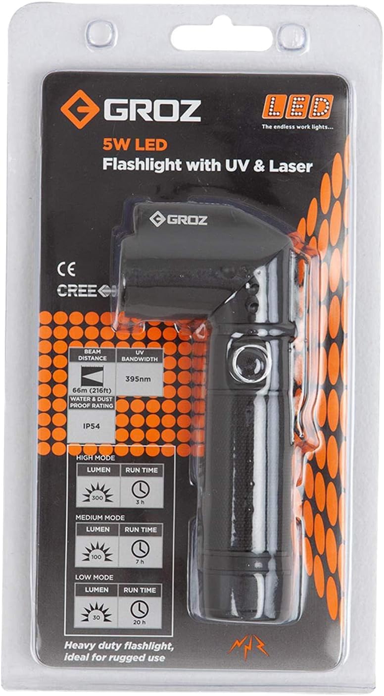 Groz Swivel Flashlight with UV & Laser - Image 2