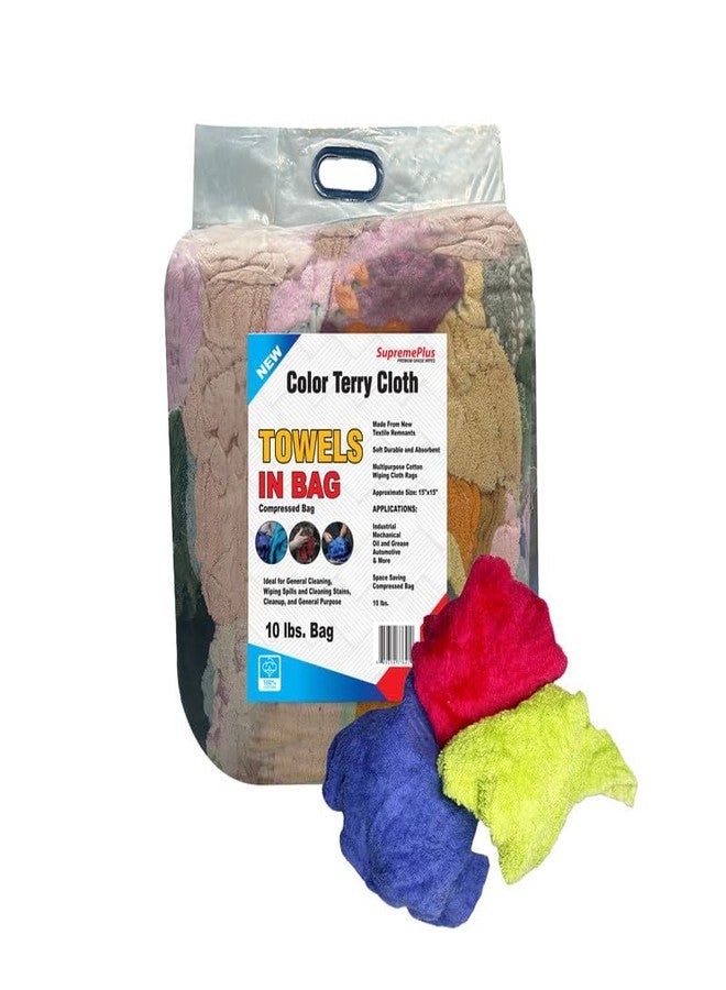 SupremePlus Premium Color Terry Cloth Rags - (10 lbs. Bag) Super Absorbent Cotton Towel Cleaning Rags for Garage, Shop Rags, Industrial Use & Housekeeping - Shop Rags Bulk - Image 1