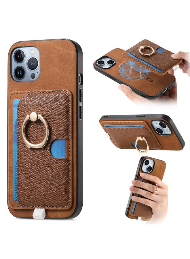 Zaboon Case For iPhone 12 Pro Max Retro Cross Leather Ring Side Insert Card Bag MagSafe Phone Case - Image 1