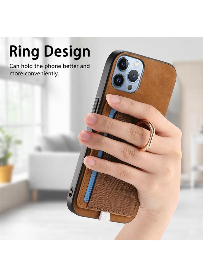 Zaboon Case For iPhone 12 Pro Max Retro Cross Leather Ring Side Insert Card Bag MagSafe Phone Case - Image 5