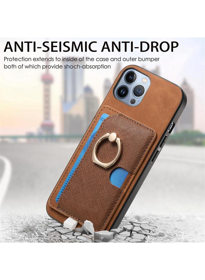 Zaboon Case For iPhone 12 Pro Max Retro Cross Leather Ring Side Insert Card Bag MagSafe Phone Case - Image 4