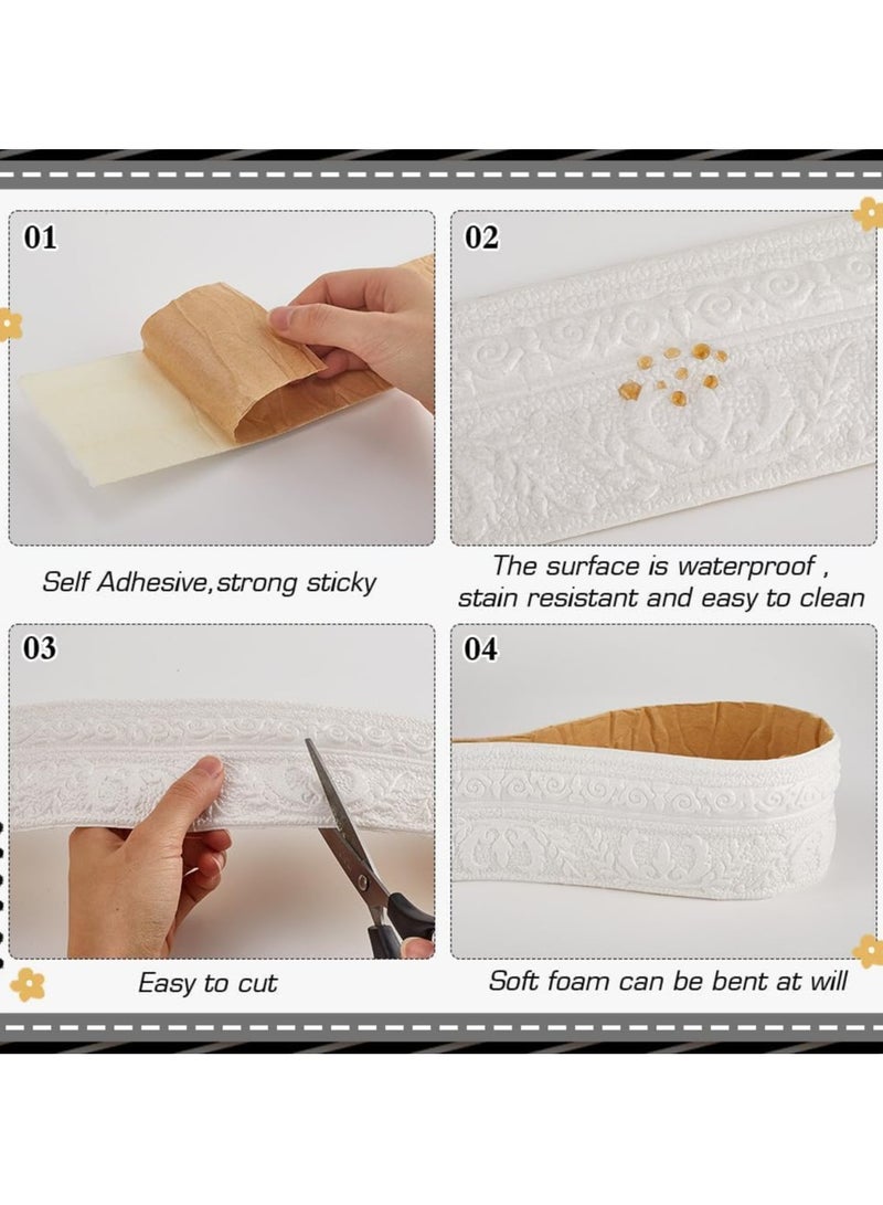 CMGTYYD 90.5 x 3.14in Peel and Stick Wallpaper Border, White Self-Adhesive Flexible 3D Crown Molding and Baseboard Trim, Foam Mirror Wall Edging for Home Hotel DIY Decoration - Image 5