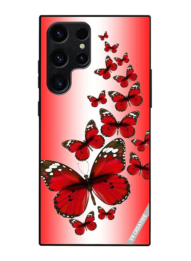 Protective Case Cover For Samsung Galaxy S25 Ultra Red Flying Butterflies Design Multicolour