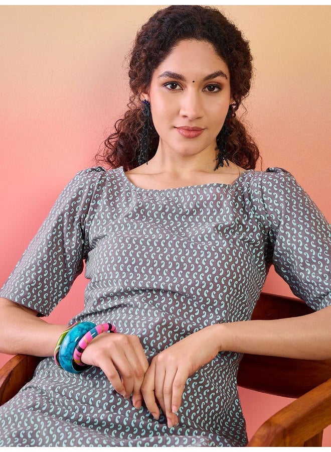 AKS Grey And Blue Cotton Kurta Set - Image 2