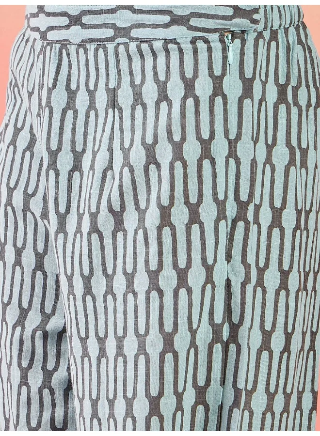 AKS  Grey And Blue Cotton Kurta Set for Women | Best Price UAE