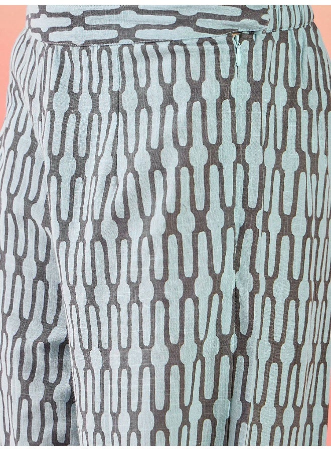 AKS Grey And Blue Cotton Kurta Set - Image 3