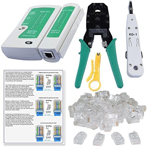 SHOPEE BRANDED Rj45 Rj11 Crimping Tool, KD-1 Professional Punch Down Tool, Network Lan Cable Tester, Ethernet Color Coding & 20 Pcs RJ45 Connectors Combo Set - Image 1