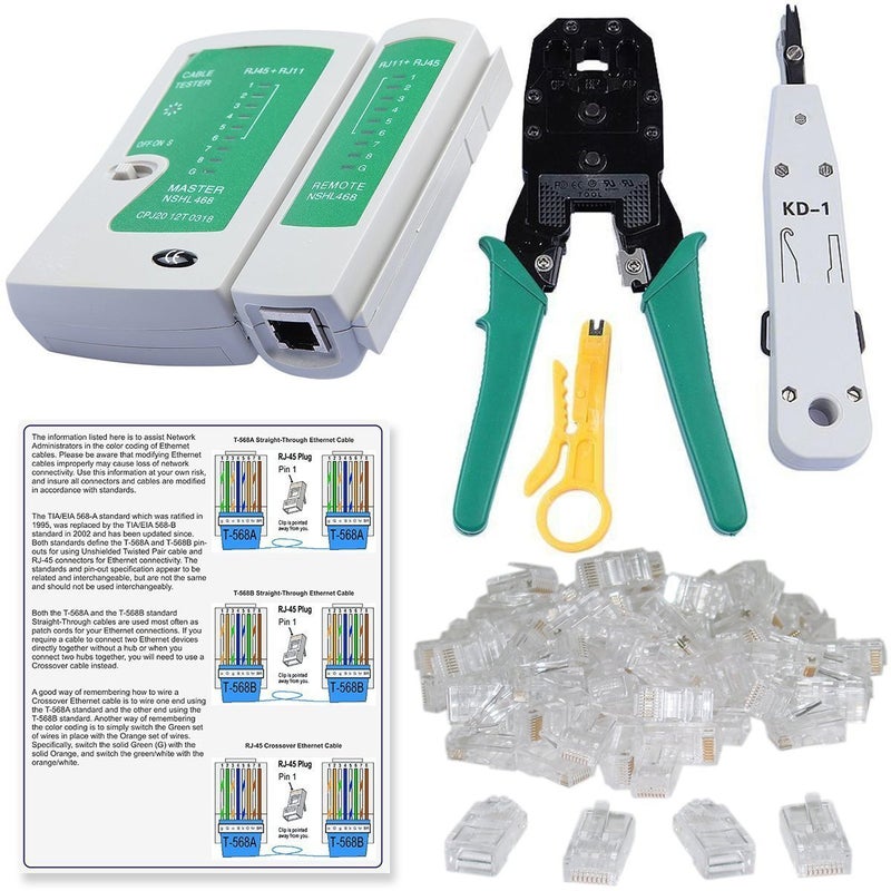 SHOPEE BRANDED Rj45 Rj11 Crimping Tool, KD-1 Professional Punch Down Tool, Network Lan Cable Tester, Ethernet Color Coding & 20 Pcs RJ45 Connectors Combo Set - Image 5