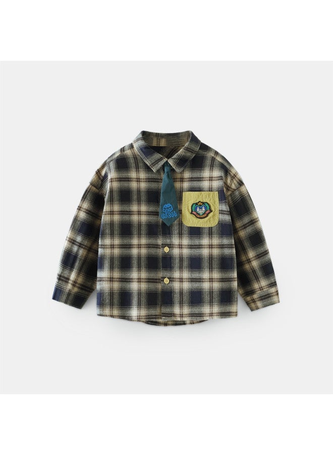 Boys' White Shirt Children's Academic Style Plaid Shirt Baby Kindergarten Uniform New Casual Style - Image 3