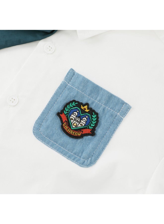 Boys' White Shirt Children's Academic Style Plaid Shirt Baby Kindergarten Uniform New Casual Style - Image 5