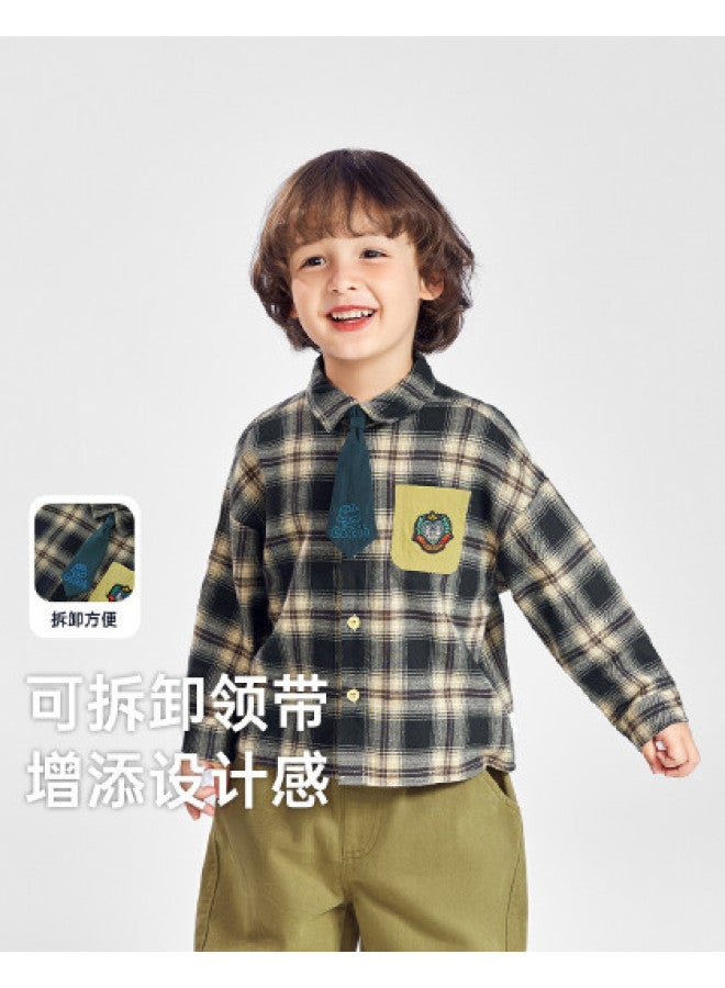 Boys' White Shirt Children's Academic Style Plaid Shirt Baby Kindergarten Uniform New Casual Style - Image 1