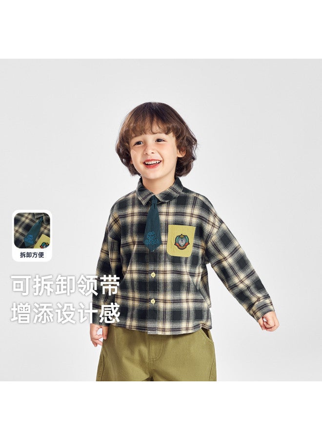 Boys' White Shirt Children's Academic Style Plaid Shirt Baby Kindergarten Uniform New Casual Style - Image 2
