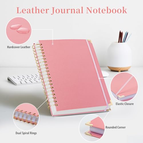 Kutoda Lined Spiral Notebooks for Work, 300 Pages Leather 8.5 * 11 College Ruled journals for Writing, Hardcover Notebooks for Note Taking, Perfect for Office Home School Supplies(Pink) - Image 4