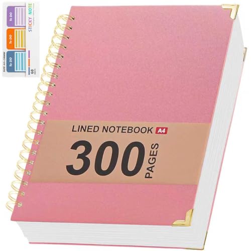 Kutoda Lined Spiral Notebooks for Work, 300 Pages Leather 8.5 * 11 College Ruled journals for Writing, Hardcover Notebooks for Note Taking, Perfect for Office Home School Supplies(Pink) - Image 1