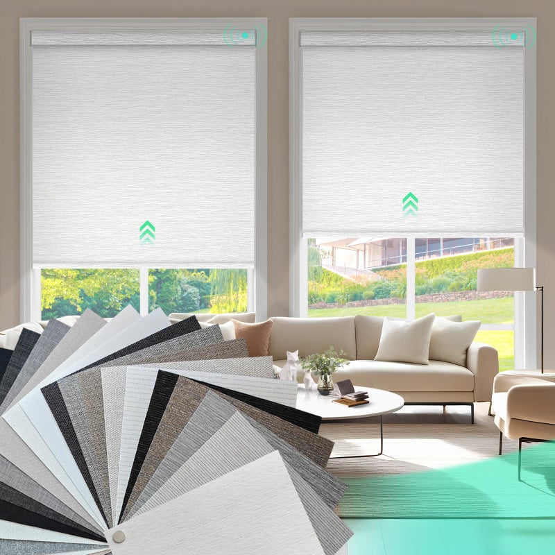 HeyBlinds Motorized Blinds with Remote, Blackout Smart Blinds, Automatic Shades for Windows, Electric Window Coverings(Blackout Roller Shades Fabric Samples Multicolor) - Image 1