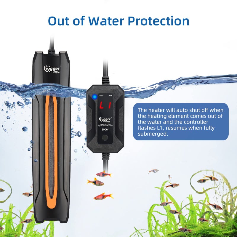 hygger 100W Aquarium Heater, Quartz Fish Tank Heater with LED Digital Display Thermostat Controller for 5-26 Gallon Freshwater Saltwater Tank - Image 4