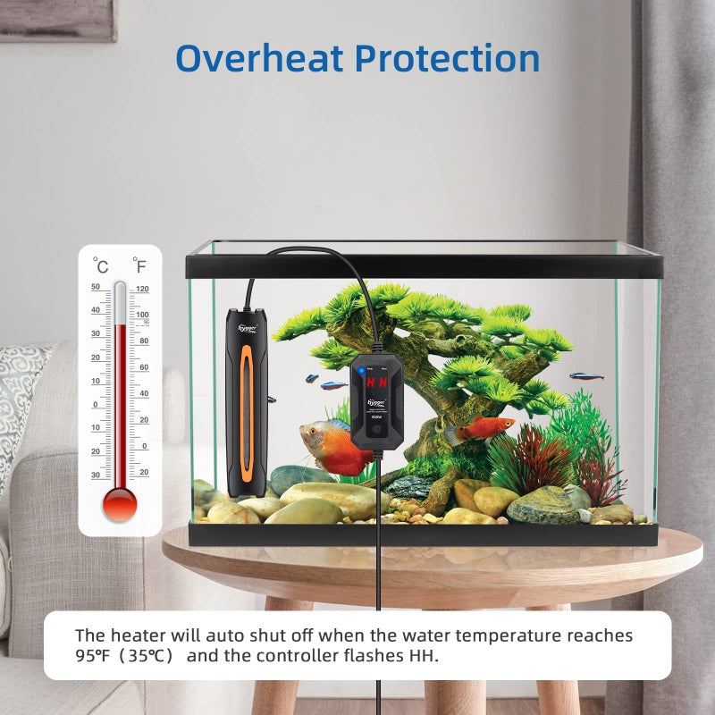 hygger 100W Aquarium Heater, Quartz Fish Tank Heater with LED Digital Display Thermostat Controller for 5-26 Gallon Freshwater Saltwater Tank - Image 5