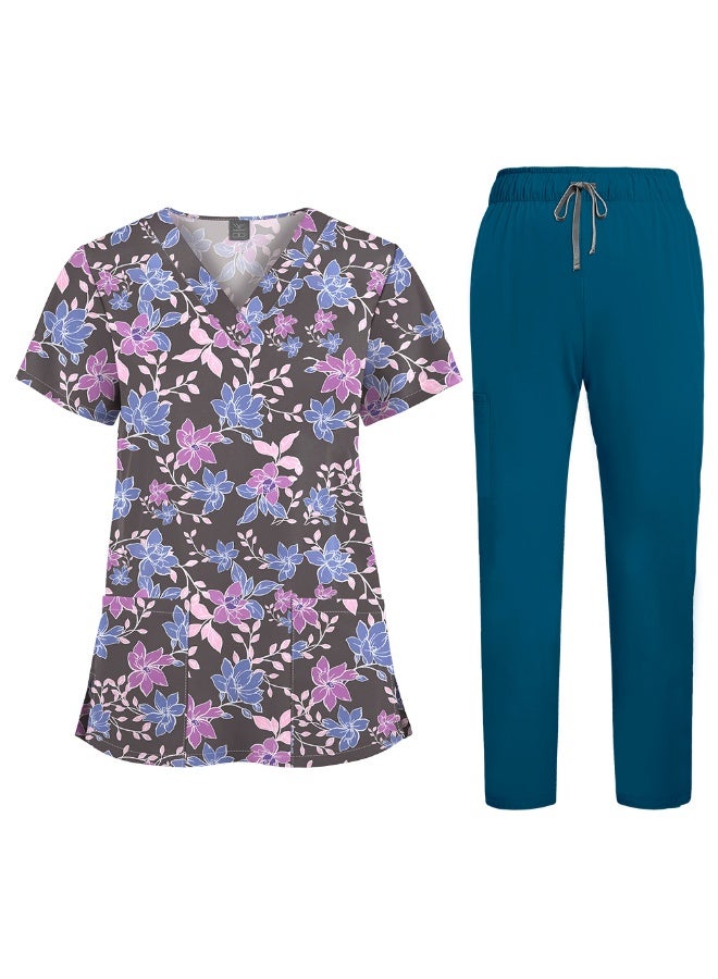 NIBEMINENT Scrubs Uniforms Sets Fashion Printed Nursing Medical Scrub Set Beauty Salon Healthcare Pharmacy Work Clothes Women Men Top Pants - Image 1