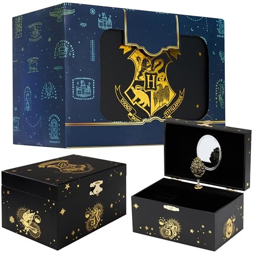 Harry Potter Gifts Musical Jewelry Box for Girls with Spinning Hogwarts Crest Mirror WindUp Key Music Jewelry Organizer - Image 1