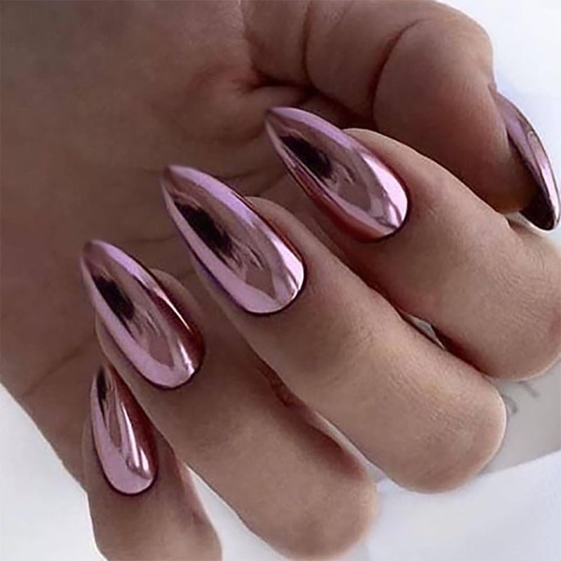 CTTHNBD 6 Packs (144 Pcs) Press on Nails - Short Press on Nails Square, Medium Almond, Chrome Fake Nails Kits for Women 12 Sizes - 6 Colors - Image 5