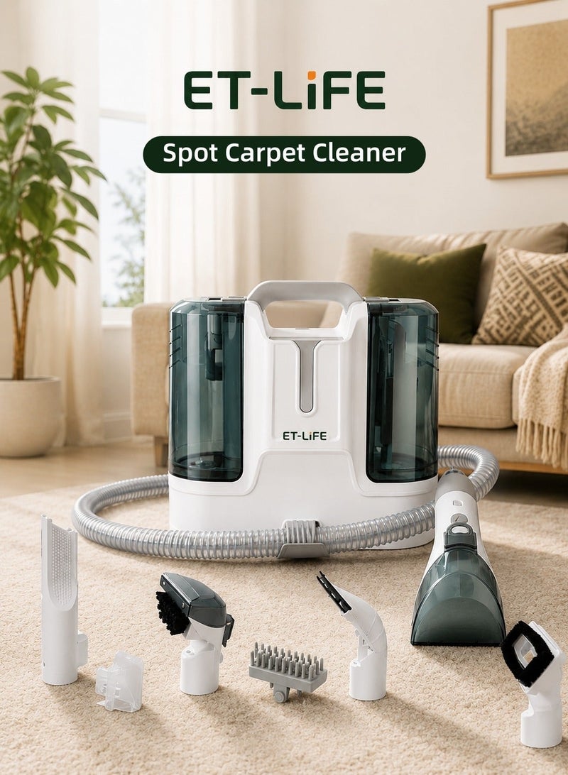 ET-LIFE K15 Portable Spot Cleaner, Powerful Suction, Dual Tank System 1.8L/0.6L, Spray & Extraction, Vacuum Cleaner For Carpet, Fabric Sofa, Curtain, Car Interiors, 450W, White - Image 1