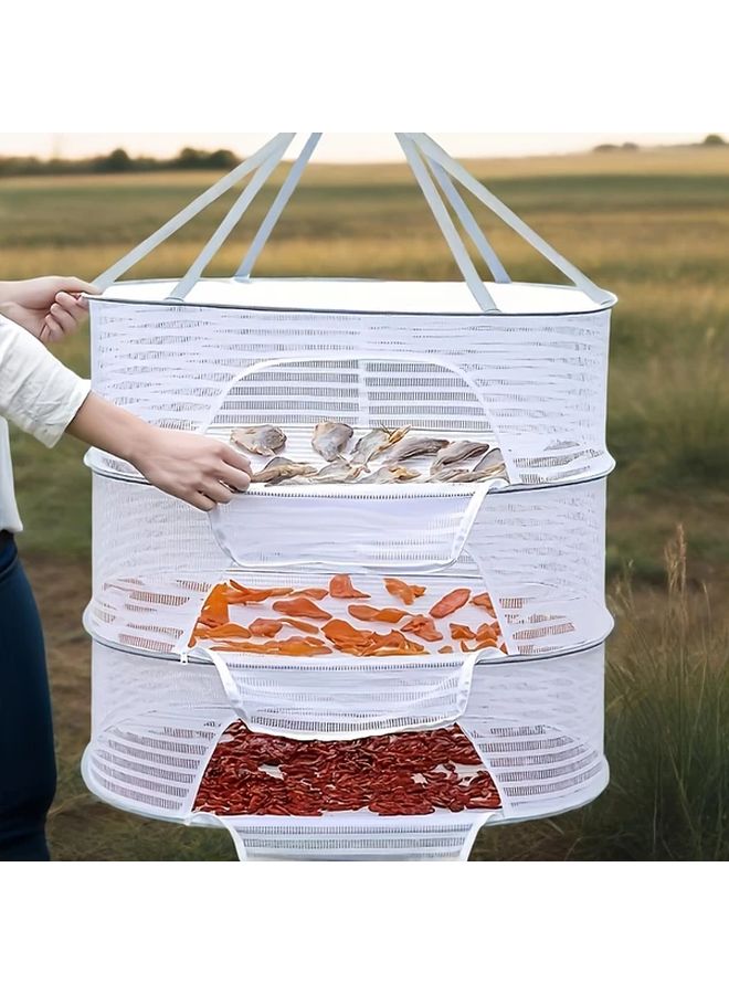 Medium 3 Tier Foldable Mesh Hanging Clothes Drying Rack Zippered Closure - Image 2