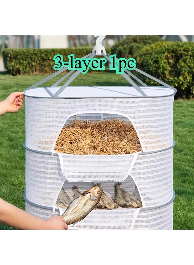 Medium 3 Tier Foldable Mesh Hanging Clothes Drying Rack Zippered Closure - Image 1