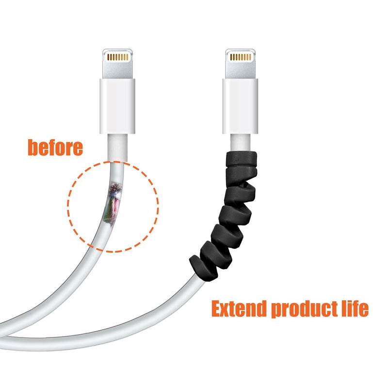 Jetec 12 Pieces Charging Cable Protector Silicone Spiral Charger Cable Savers for Cords Micro USB Protector  Mouse Saver  Suit for Cell Phones  Computers(Gray  Black) - Image 4