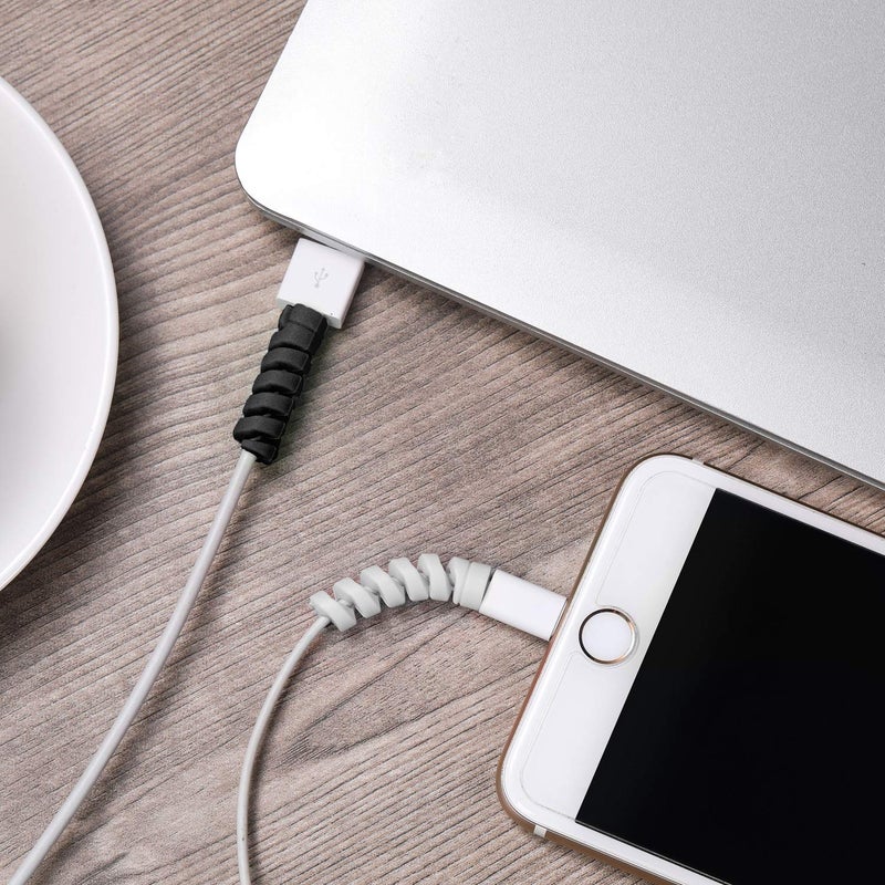 Jetec 12 Pieces Charging Cable Protector Silicone Spiral Charger Cable Savers for Cords Micro USB Protector  Mouse Saver  Suit for Cell Phones  Computers(Gray  Black) - Image 3