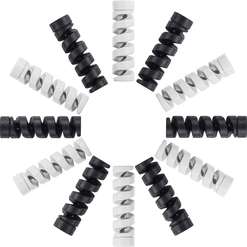 Jetec 12 Pieces Charging Cable Protector Silicone Spiral Charger Cable Savers for Cords Micro USB Protector  Mouse Saver  Suit for Cell Phones  Computers(Gray  Black) - Image 1