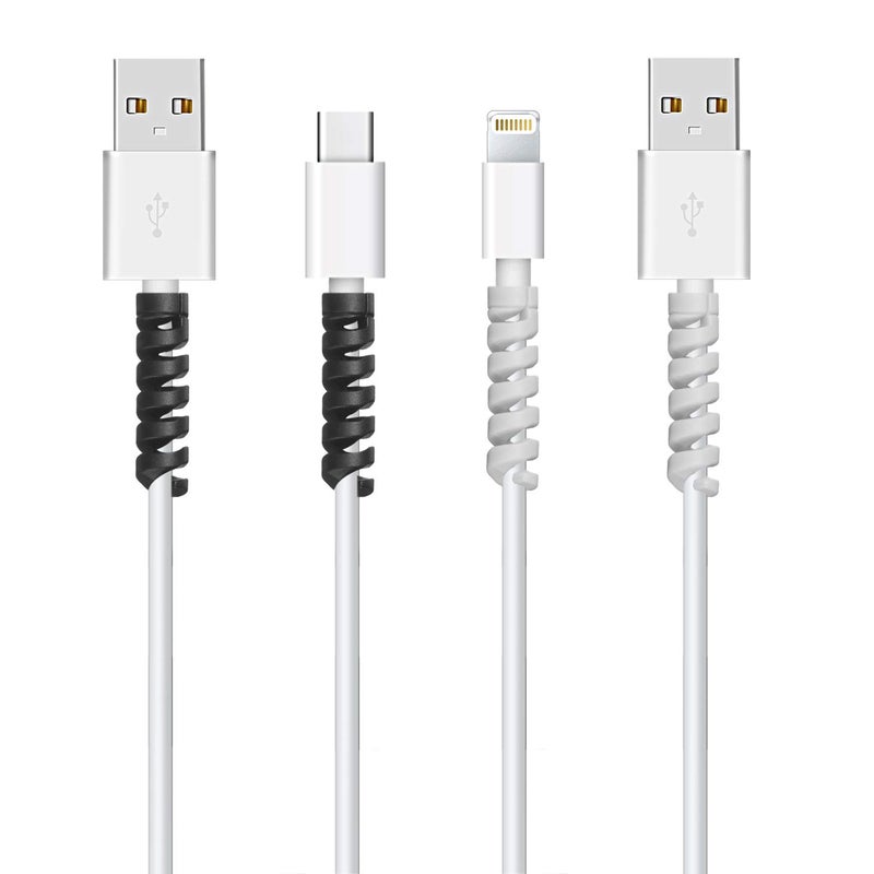 Jetec 12 Pieces Charging Cable Protector Silicone Spiral Charger Cable Savers for Cords Micro USB Protector  Mouse Saver  Suit for Cell Phones  Computers(Gray  Black) - Image 2