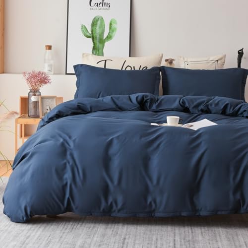 Colourful Snail Duvet Cover 3 Piece Set, Ultra Soft Double Brushed Microfiber, Hidden Zipper Closure, Corner Ties, Wrinkle-Free, Fade-Resistant & Lightweight, Queen/Full, Navy(Comforter Not Included) - Image 1