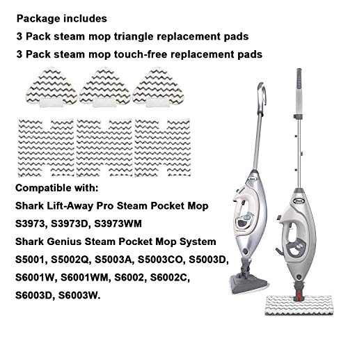 Extolife 3 Pack Touch-Free Steam Mop Pads + 3 Pack Triangle Dirt Grip Washable Pads Kit for Shark Lift-Away Pro & Genius Steam Pocket Mop System S3973 S3973D S5002 S5003 S6001 S6002 S6003 Part P184WQ & P182W - Image 2