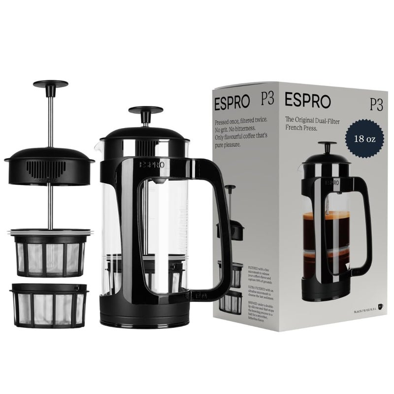Espro صانعة القهوة الفرنسية ESPRO P3 مع فلتر ميكرو مزدوج مسجل براءة اختراع للقهوة خالية من الرواسب والشوائب 18 أونصة
