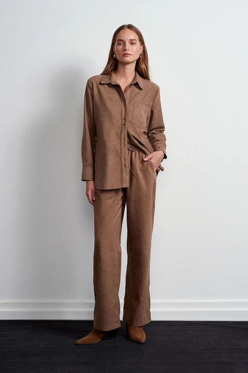 Dilvin Walnut Brown DILVIN Wide-Leg Pull-On Trousers for Women | Best Price UAE