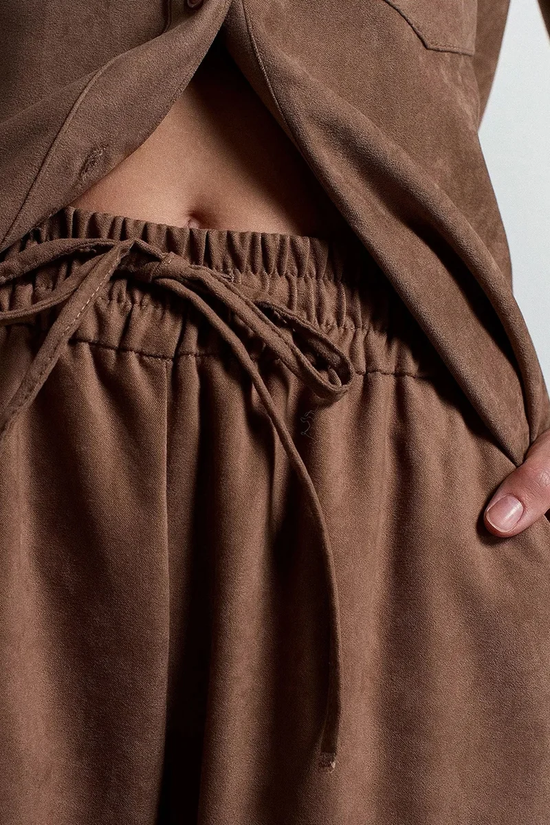 Dilvin Walnut Brown DILVIN Wide-Leg Pull-On Trousers for Women | Best Price UAE
