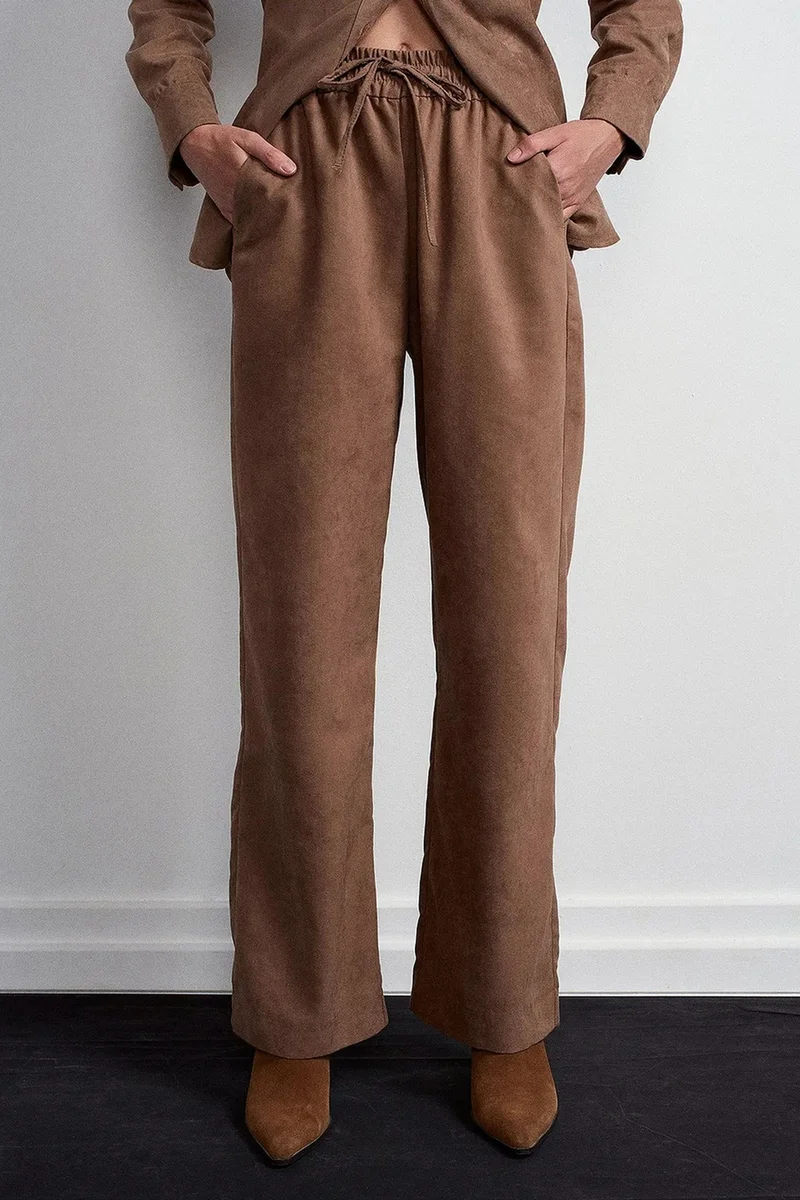 Dilvin Walnut Brown DILVIN Wide-Leg Pull-On Trousers for Women | Best Price UAE