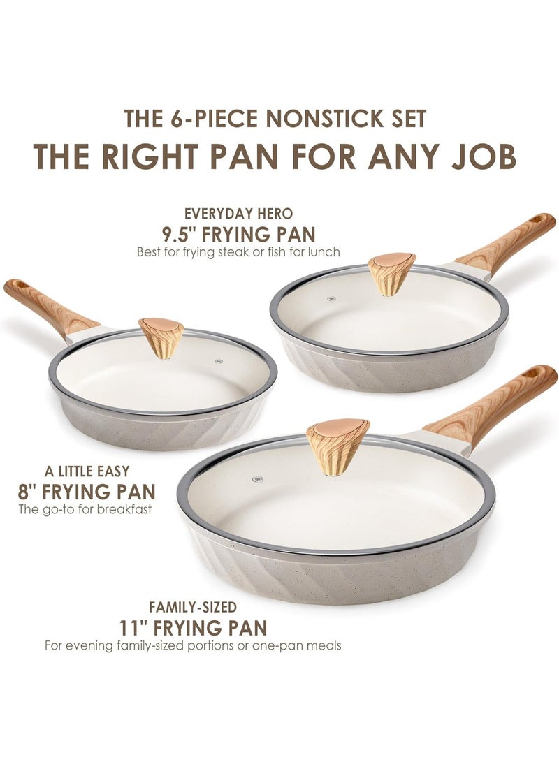 Caannasweis Nonstick Granite Frying Pan Skillet,20cm/24cm/28cm Non Stick Omelette Frying Pans With Lids, Omelet Egg Pan, Stone Cookware Chef's Pan,Bakelite Handle Compatible With Hot Plate, Halogen, Ceramic And Gas Stovetops Induction Compatible, PFOA Free，Dishwasher Safe - Image 2