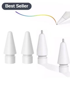 مجموعة نصائح بديلة من 4 قطع مناسبة لقلم Apple Pencil 1st و 2nd الجيل الأبيض ، قلم عالي الحساسية مثل iPencil Nib لا تبلى بلا ضوضاء طرف قلم تحكم دقيق لقلم iPad Pro