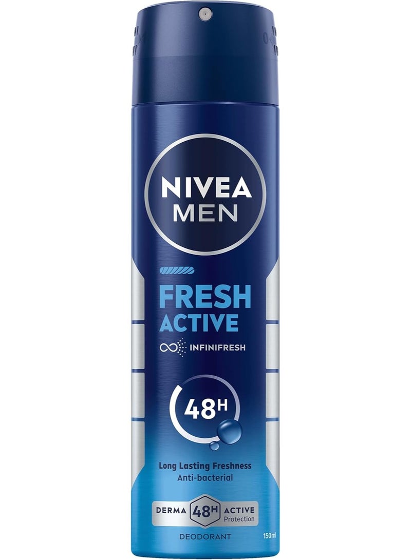 بخاخ مزيل العرق مين فريش أكتيف إنفين فريش يدوم 48 ساعة، 150 مل