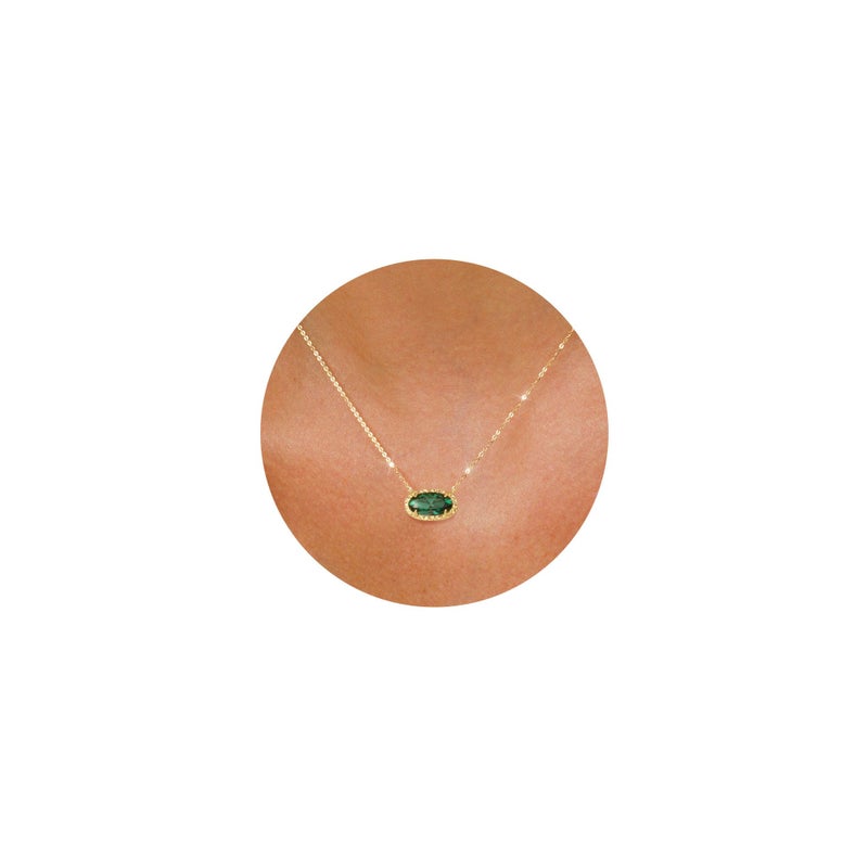 TLY Gold Necklace for Women 14k Gold Plated Dainty Oval Pendant Necklace Red Rose Quartz Druzy Stone Black Emerald Green Blue Choker Necklace Birthday Wedding Bridesmaid Prom Jewelry Gifts for Mom - Image 1