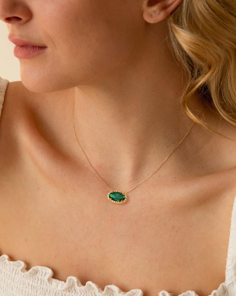 TLY Gold Necklace for Women 14k Gold Plated Dainty Oval Pendant Necklace Red Rose Quartz Druzy Stone Black Emerald Green Blue Choker Necklace Birthday Wedding Bridesmaid Prom Jewelry Gifts for Mom - Image 4