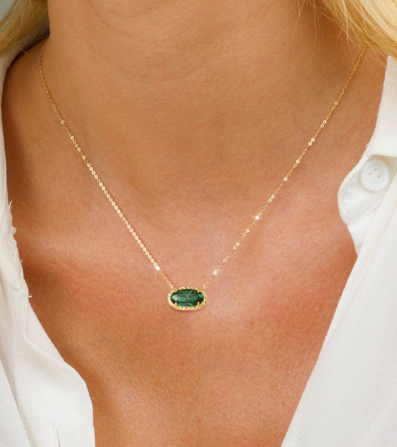 TLY Gold Necklace for Women 14k Gold Plated Dainty Oval Pendant Necklace Red Rose Quartz Druzy Stone Black Emerald Green Blue Choker Necklace Birthday Wedding Bridesmaid Prom Jewelry Gifts for Mom - Image 2