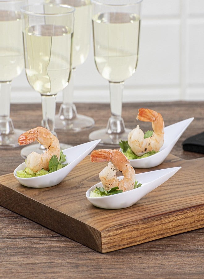 Restaurantware 4 x 2 Inch Teardrop Spoons 20 Appetizer Spoons - Disposable Indented Basin White Plastic Tasting Spoons For Weddings Or Catering - Image 3