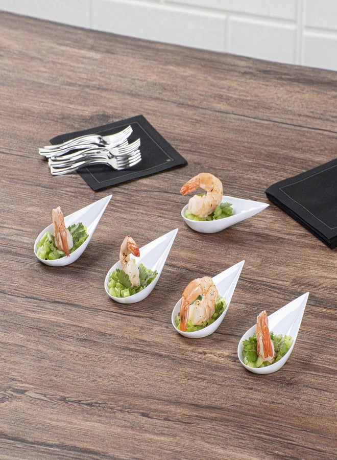 Restaurantware 4 x 2 Inch Teardrop Spoons 20 Appetizer Spoons - Disposable Indented Basin White Plastic Tasting Spoons For Weddings Or Catering - Image 5