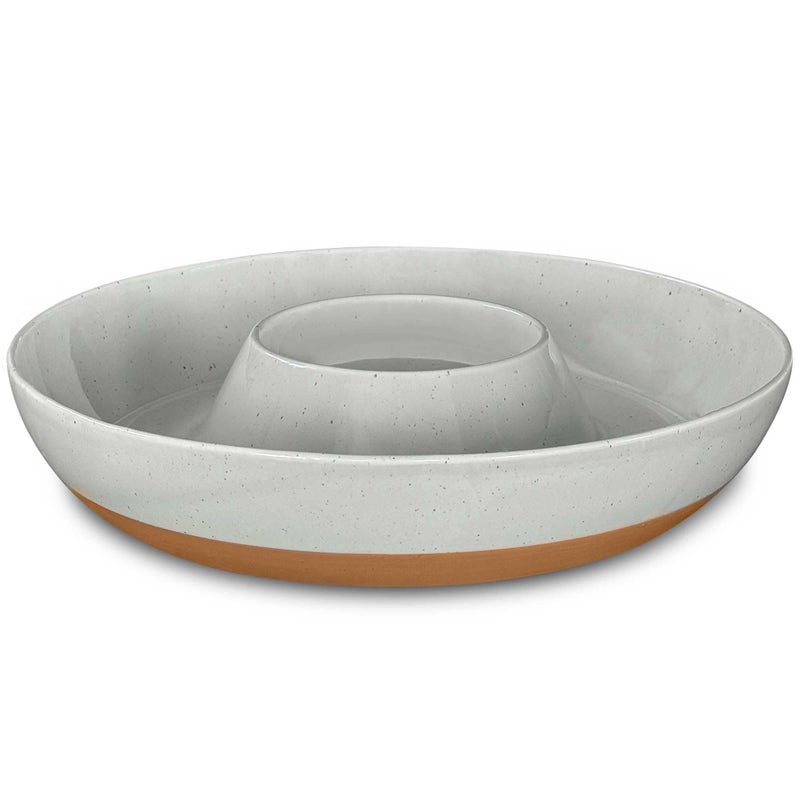 Mora Ceramic Chips and Dip Serving Tray: Large Divided Party Bowl Set for Chips & Salsa, Veggies & Dip, Fruit, Snacks, Entertaining, Hosting, etc. Minimalist Design for the Modern Hostess - Earl Grey - Image 1
