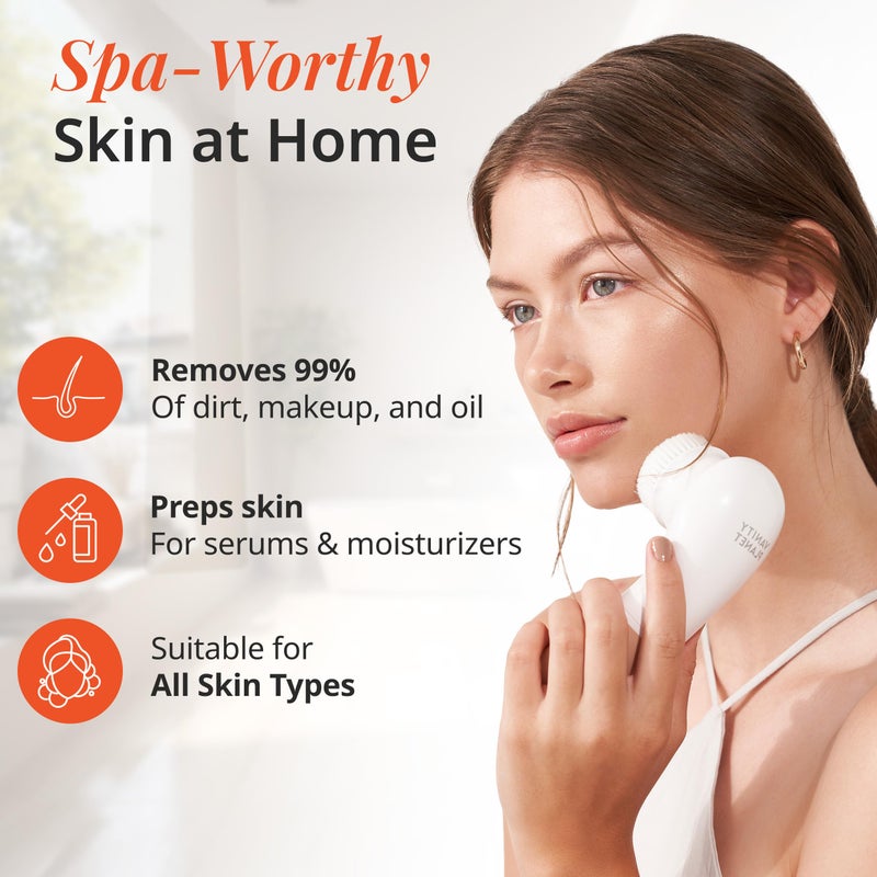Vanity Planet Raedia Daily Facial Cleansing Brush with 4 Interchangeable Brush Heads by Vanity Planet - Handheld, Lightweight for Glowing Skin - Water Resistant Face Exfoliator - Dusty Pink - Image 2
