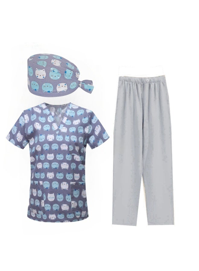 Loquat Womens Medical Scrubs Set Medical Uniform Set Cat with a Blue Face on a Gray Background - Image 2